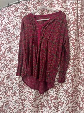 Women’s Long-Sleeve Printed Tunic Top - Berry